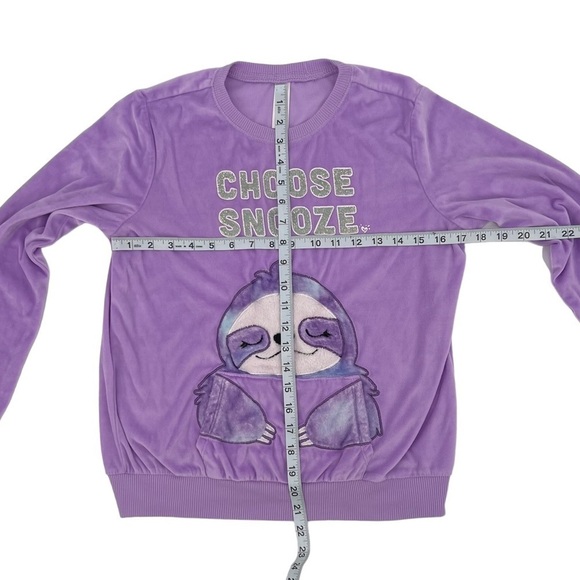 Justice Purple Sloth Choose Snooze Pajama Long Sleeve Shirt Size 10 Plus Girl's - Picture 4 of 4